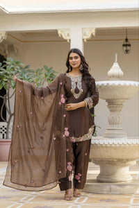 Dark Brown Pure Japan Satin Kurti