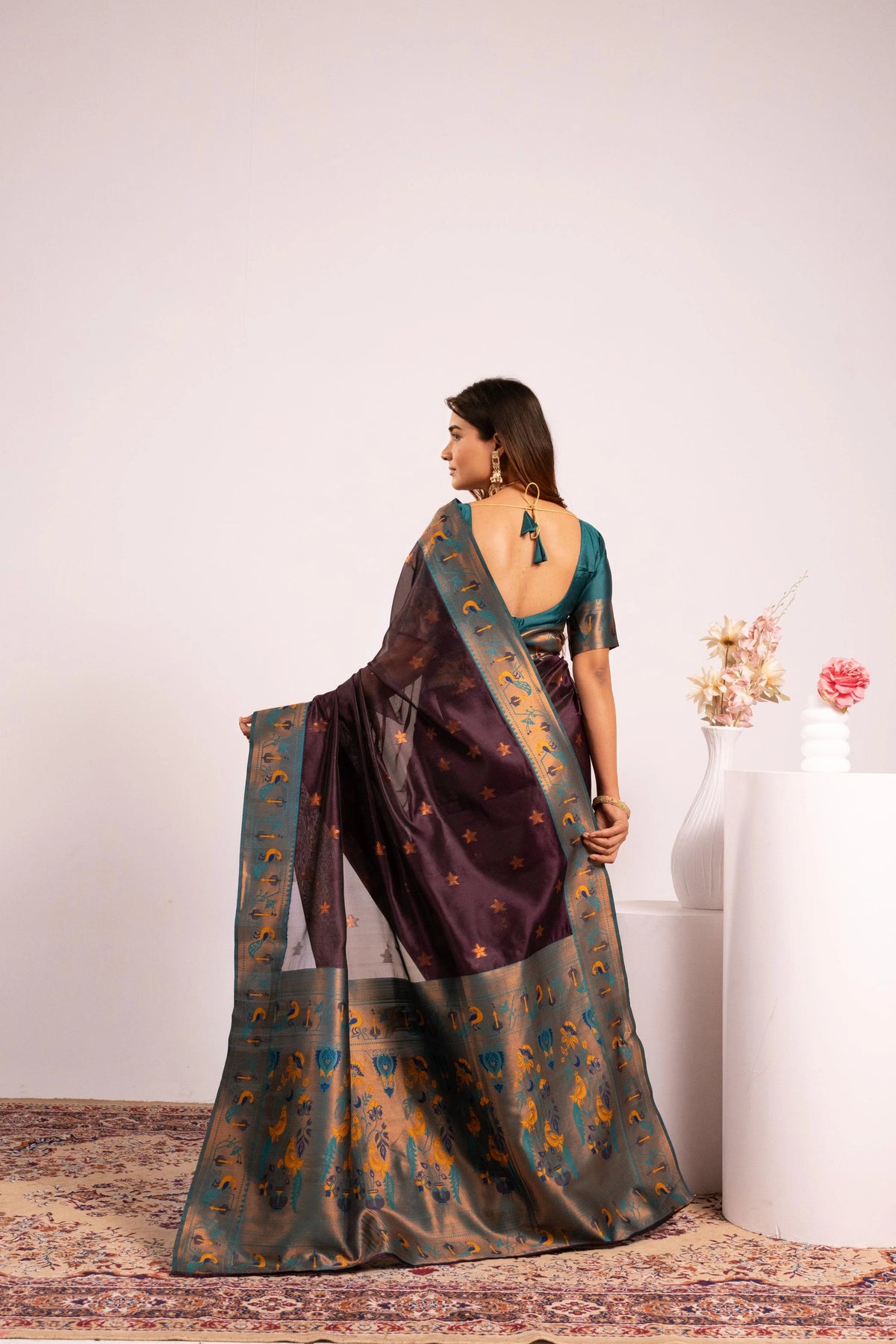 Woman in a traditional saree with a white background
