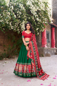 Dark Green Tussar Silk Lehenga