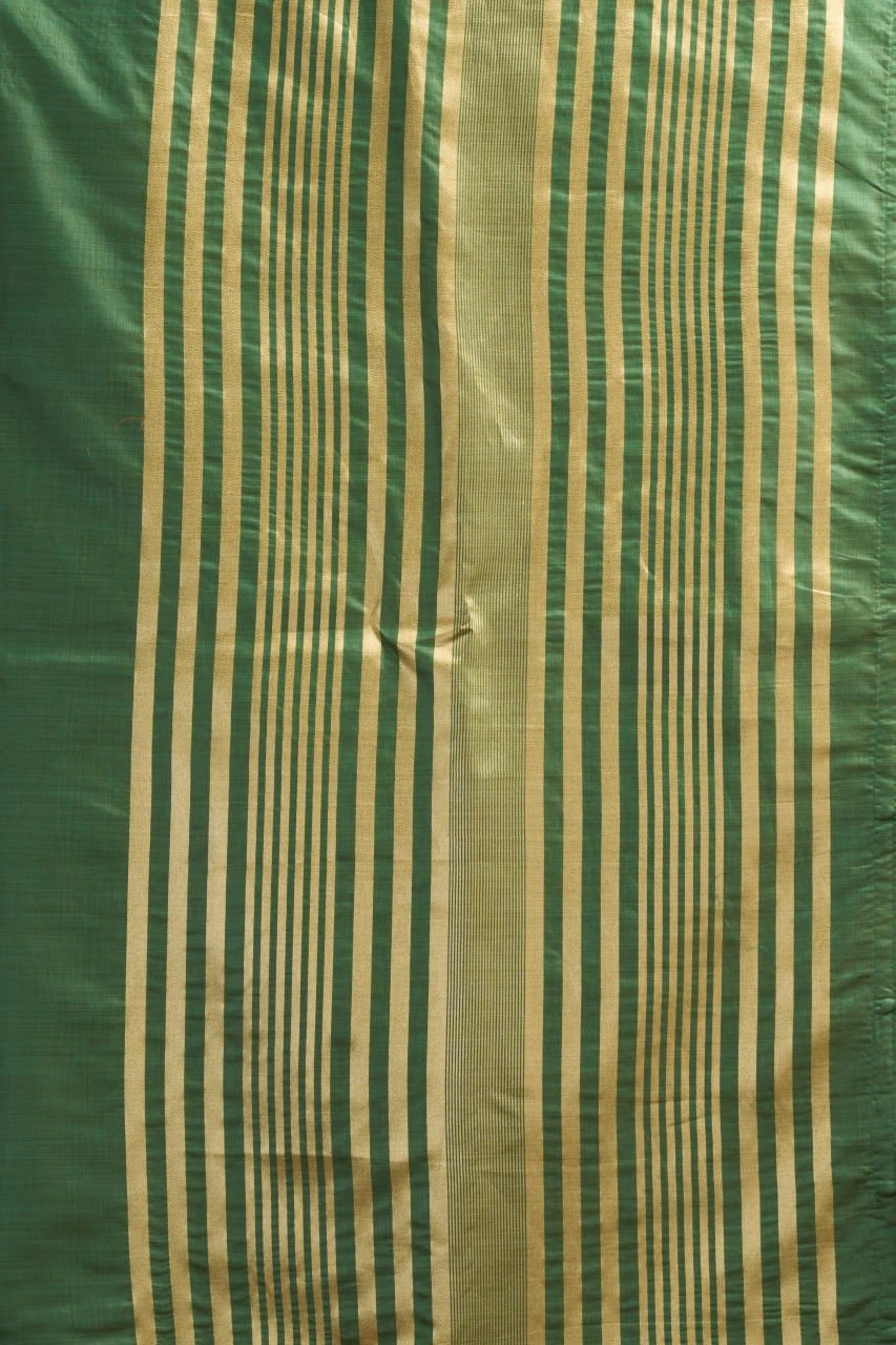 Green fabric with beige vertical stripes