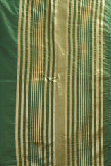 Green fabric with beige vertical stripes