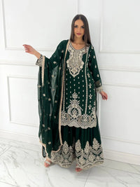 Dark Green Heavy Chinon Silk Suit