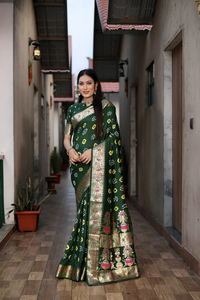 Dark Green Pure Bandhej Silk Saree