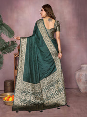 Dark Green Satin Silk Saree