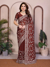 Dark Maroon Rangoli Silk Saree