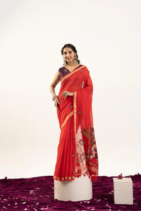 Dark Pastel Red Soft Muga Cotton Saree