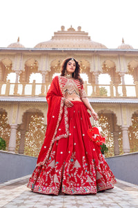 Dark Pastel Red Pure Vichitra Lehenga