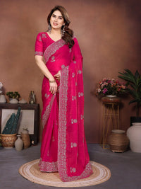 Dark Pink Fendy Chiffon Silk Saree
