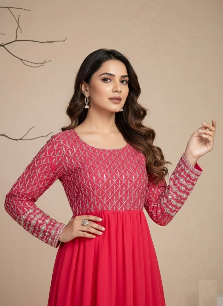 Dark Rose Embroidered Georgette Outfit