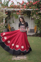 Traditional Black and Maroon Lehenga Choli with Artisan Embroidered Top and Designer Flared Skirt