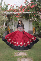 Beautiful Maroon Ethnic Lehenga with Multicolor Mirror Style Embroidery and Elegant Festive Appeal