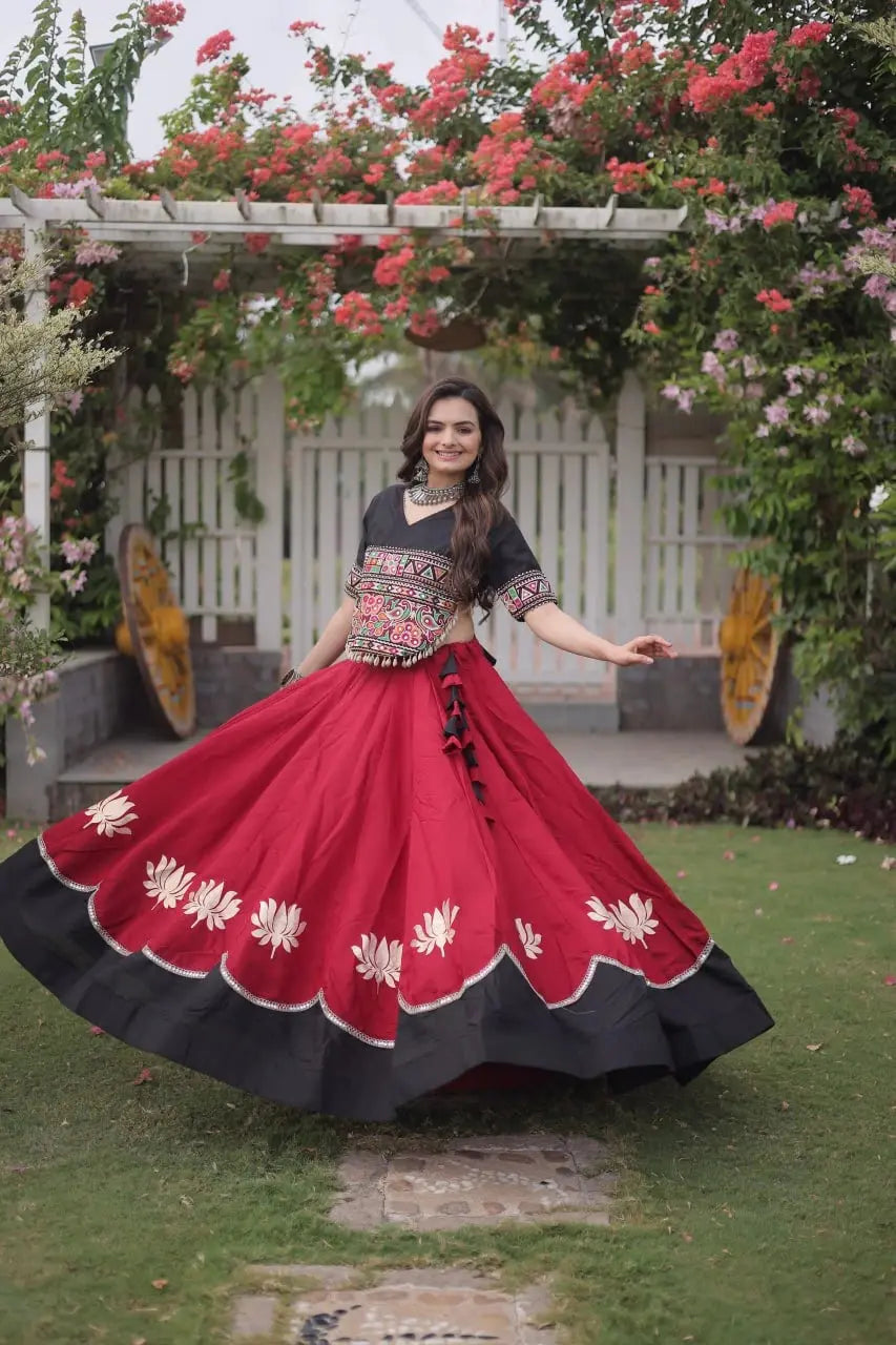 Women's Black and Maroon Lehenga Choli with Colorful Kutchi Embroidery and Traditional Ethnic Design