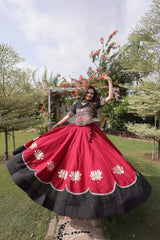 Elegant Maroon Party Wear Lehenga featuring Embroidered Blouse, Lotus Motifs, and Rich Black Hem Border