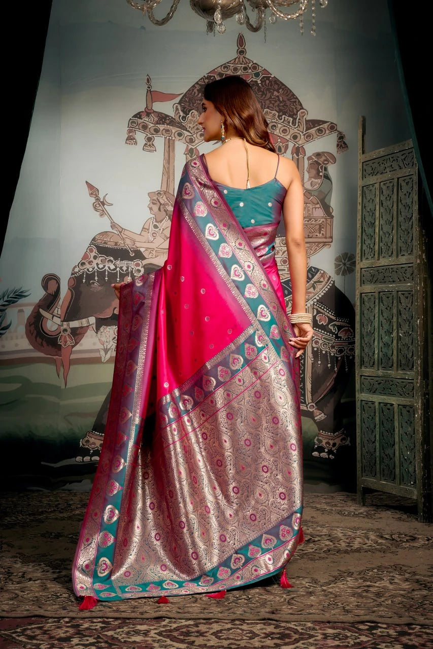 Woman in a traditional saree with a decorative background