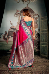 Woman in a traditional saree with a decorative background