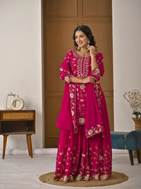 Dark Pink Chinon Silk Lehenga
