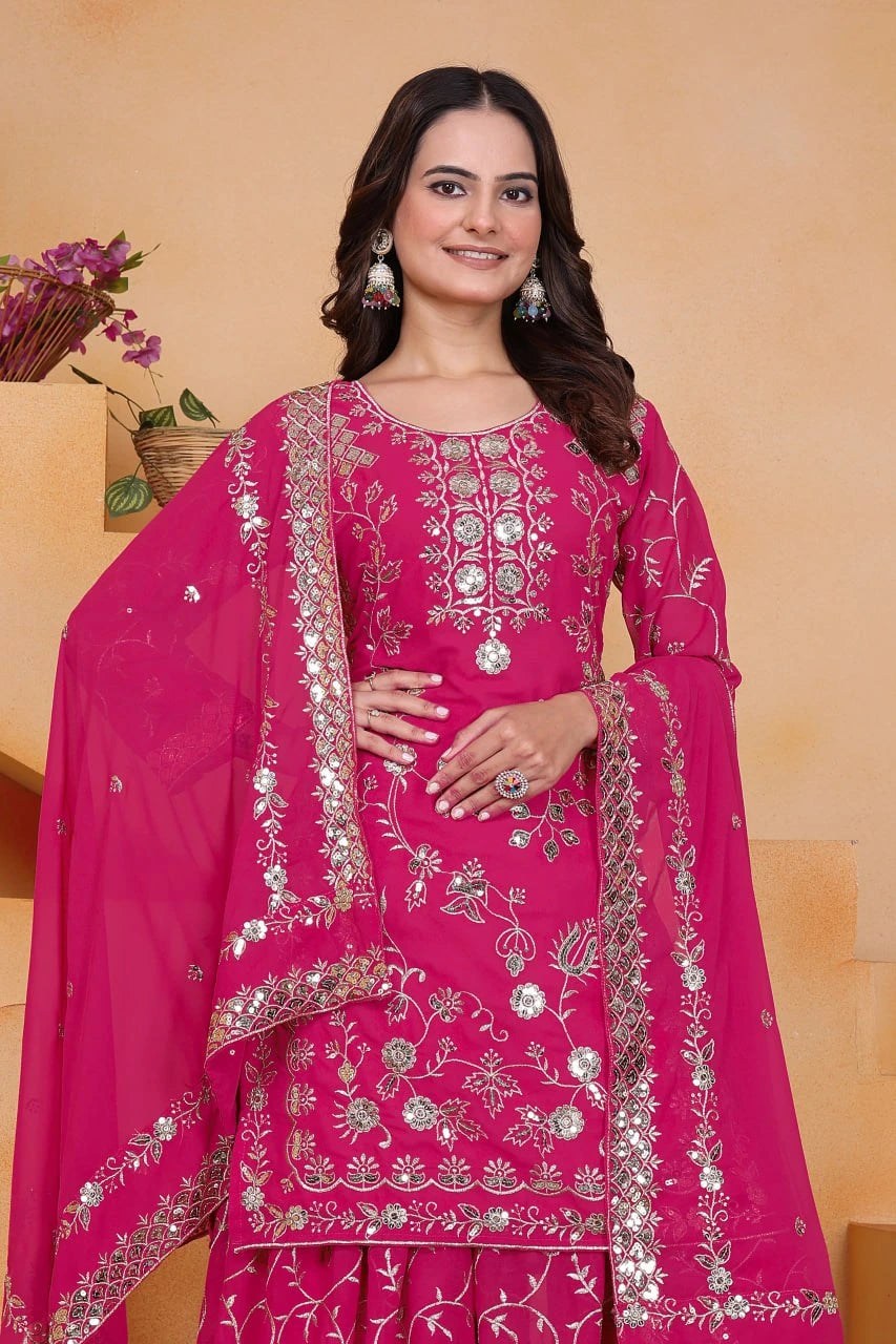 Dark Pink Faux Georgette Suit