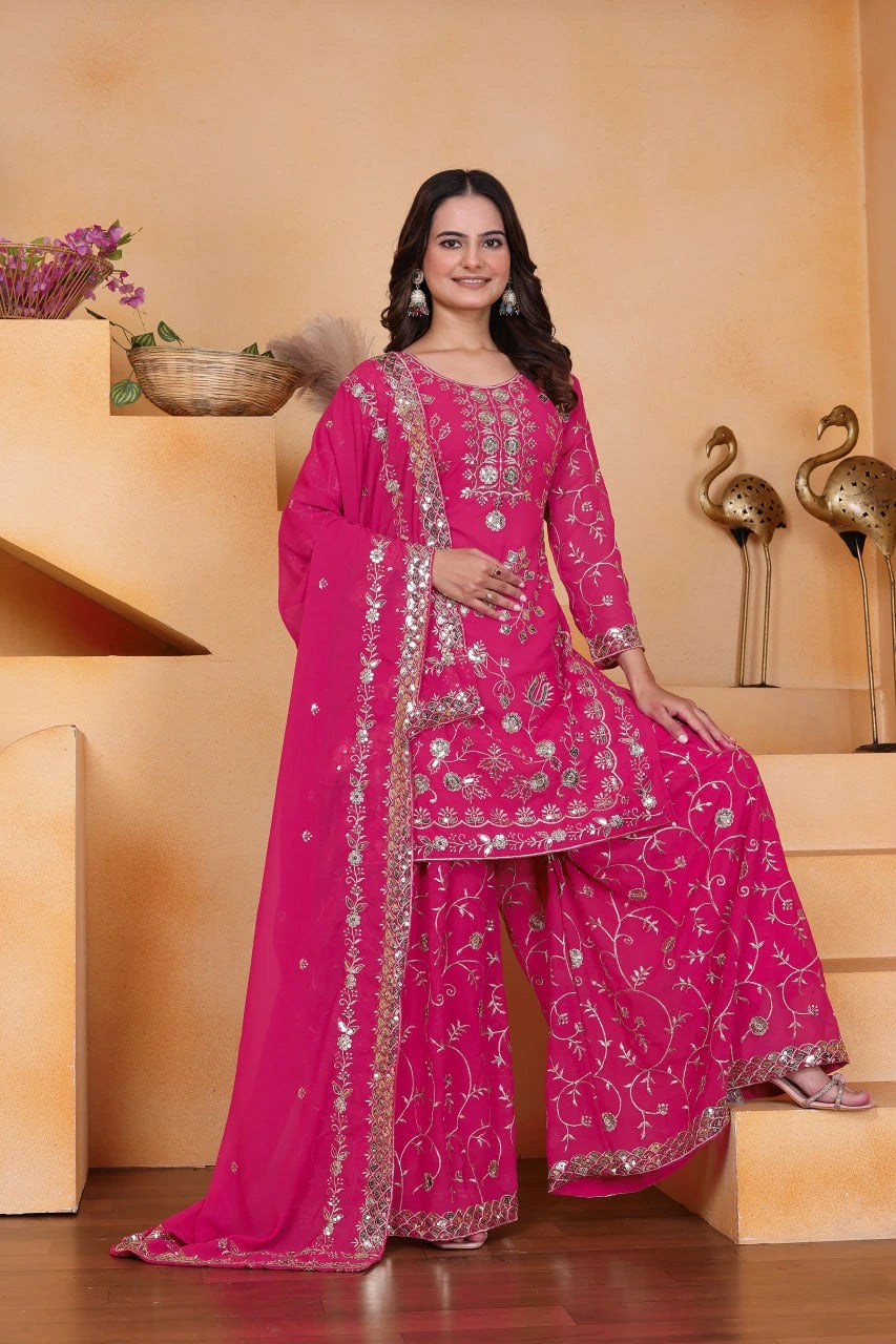 Dark Pink Faux Georgette Suit