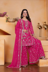 Dark Pink Faux Georgette Suit