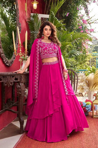 Dark Pink Pure Vichitra Silk Lehenga