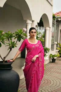 Dark Pink Zari Weaving Saree