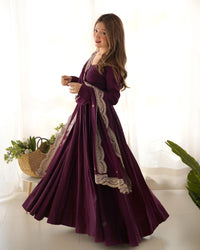 Dark Purple Roman Silk Chanderi Suit