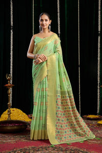 Dark Sea Green Soft Cotton Saree