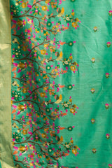Turquoise fabric with floral embroidery