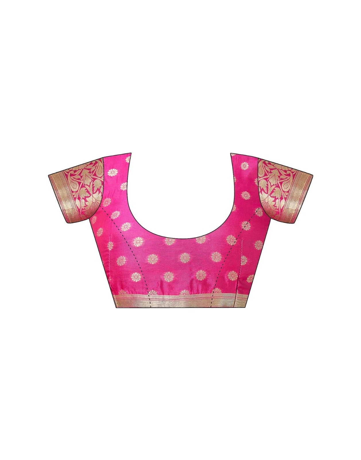 Pink blouse with gold patterns on a white background