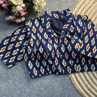 Deep Navy Blue Ajrakh Print Cotton Blouse