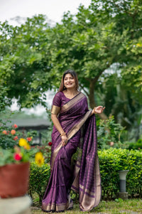 Wine Purple Zari Work Soft Banarasi Silk Saree