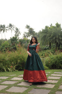 Deep Green Banarasi Jacquard Silk Dress