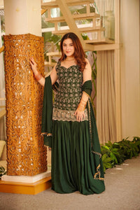 Deep Green Faux Georgette Suit