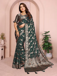 Deep Green Soft Georgette Banarasi Silk Saree