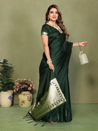 Deep Green Soft Satin Silk Saree