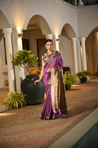 Deep Purple Madhubani Print Saree