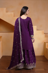 Deep Purple Sequins Embroidery Work Natural Crep Suit