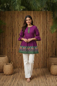 Deep Purple Delta Silk Short Kurti