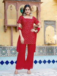 Deep Red Faux Georgette Suit
