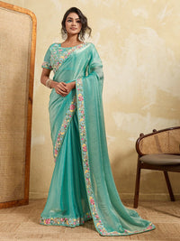 Deep Teal Fendy Chiffon Saree