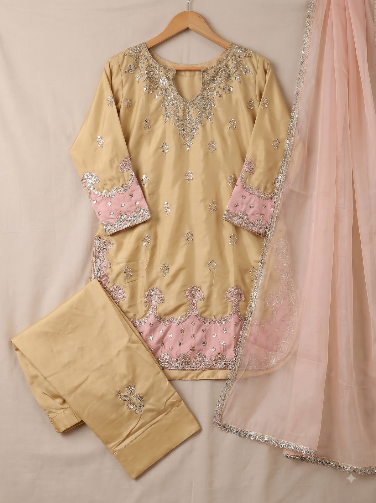 Beige Japan Satin Silk Suit