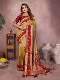 Golden Beige Kalamkari Silk Saree