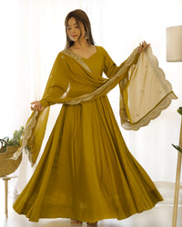Golden Beige Roman Silk Chanderi Suit
