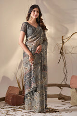 Gray Floral Digital Print Soft Georgette Saree – Kalyanja
