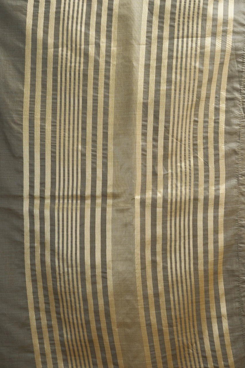 Striped fabric with alternating brown and beige stripes on a plain background