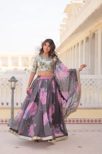 Gray Russian Silk Lehenga