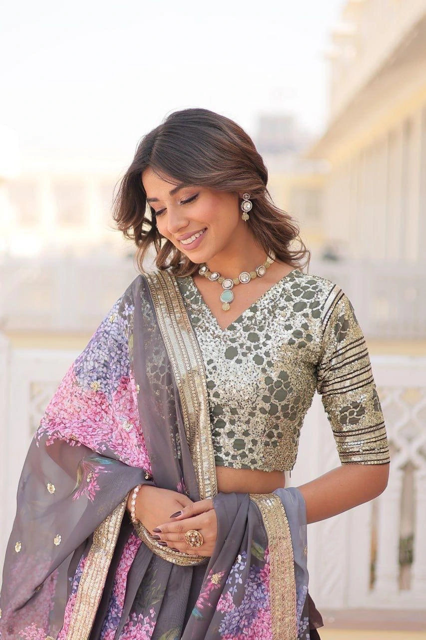 Woman wearing a traditional saree with a blurred background