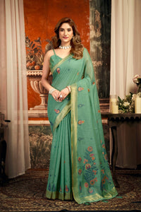 Green Heavy Pure Cotton Saree