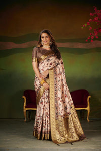 Dark Brown Dola Silk Jacquard Work Saree