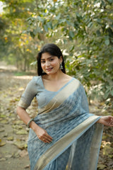 Pastel Blue Zari Work Soft Kalyani Silk Saree